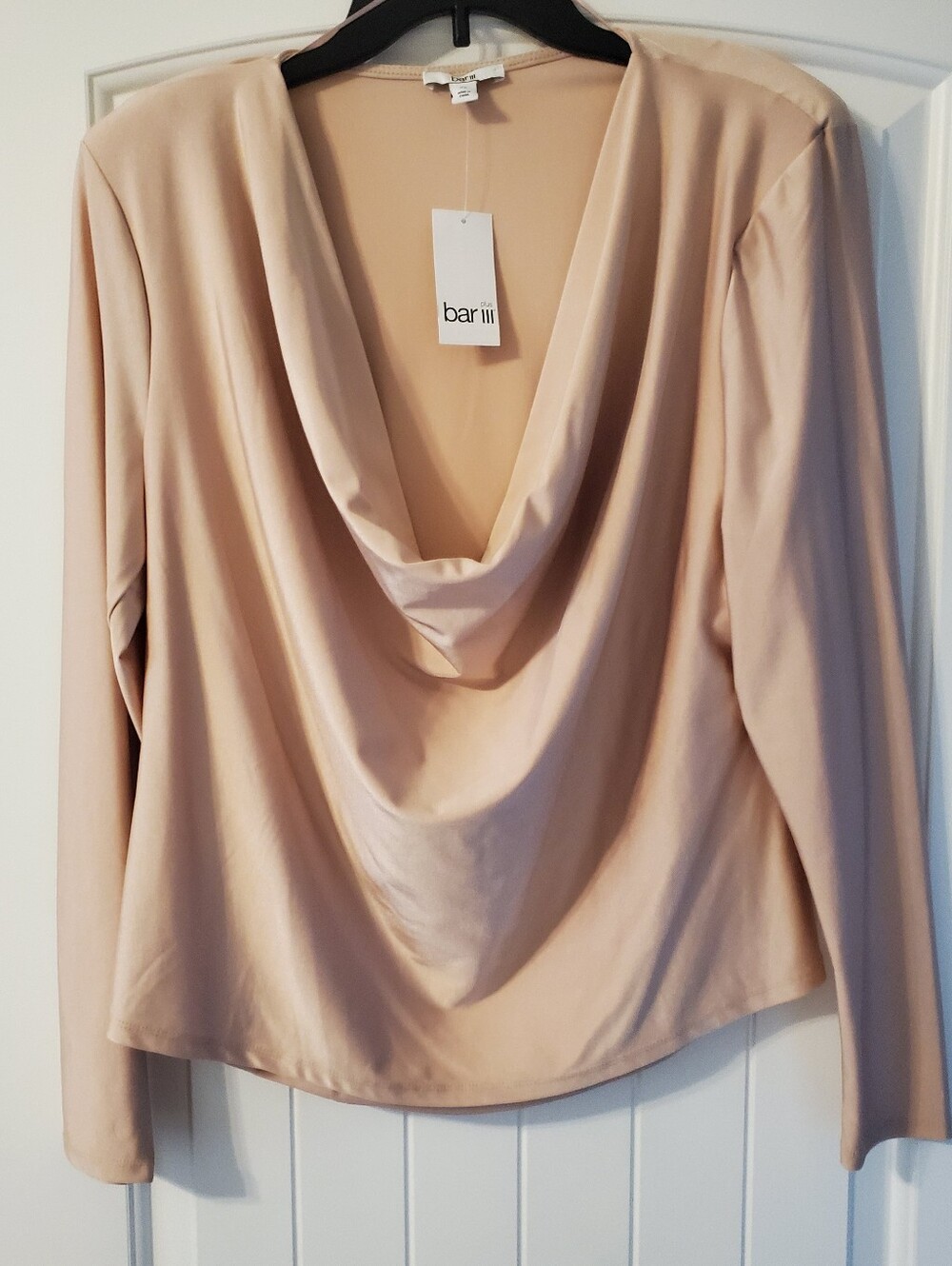 Bar III Nude Cowl-Neck Long Sleeve Top